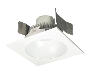 Nora Lighting NLCBC2-55327MPW/10LE4 5" Cobalt Click LED Retrofit, Square Reflector with Round Aperture, 1000lm / 12W, 2700K, 120V-277V input; Triac / ELV / 0-10V dimming, Matte Powder White Reflector / Matte Powder White Flange
