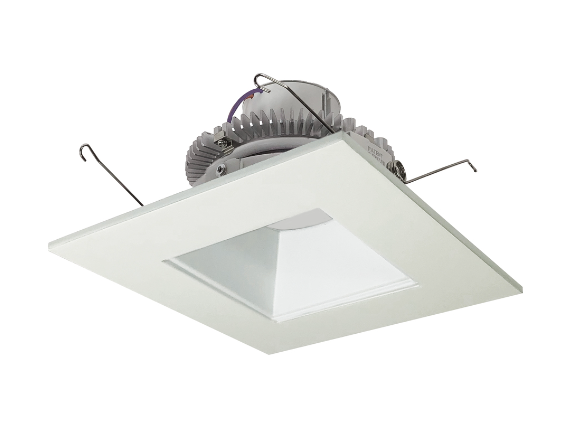 Nora Lighting NLCBC2-65630WW/ALE4EM 6" Cobalt Click LED Retrofit, Square Reflector, 750lm / 10W, 3000K, 120V-277V input; Triac / ELV / 0-10V dimming, Pre-Wired for Emergency, White Reflector / White Flange