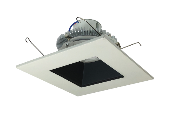 Nora Lighting NLCBC2-65635BW/ALE4 6" Cobalt Click LED Retrofit, Square Reflector, 750lm / 10W, 3500K, 120V-277V input; Triac / ELV / 0-10V dimming, Black Reflector / White Flange