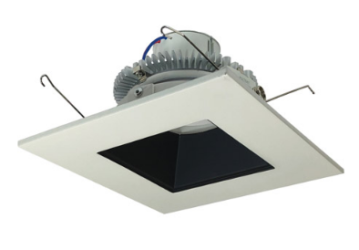 Nora Lighting NLCBC2-65640BW/ALE4 6" Cobalt Click LED Retrofit, Square Reflector, 750lm / 10W, 4000K Color Temperature, Black Reflector / White Flange Finish, 120V-277V input Triac / ELV / 0-10V dimming