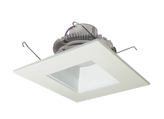 Nora Lighting NLCBC2-65640WW/10EM 6" Cobalt Click LED Retrofit, Square Reflector, 1000lm / 12W, 4000K, Pre-Wired for Emergency, White Reflector / White Flange