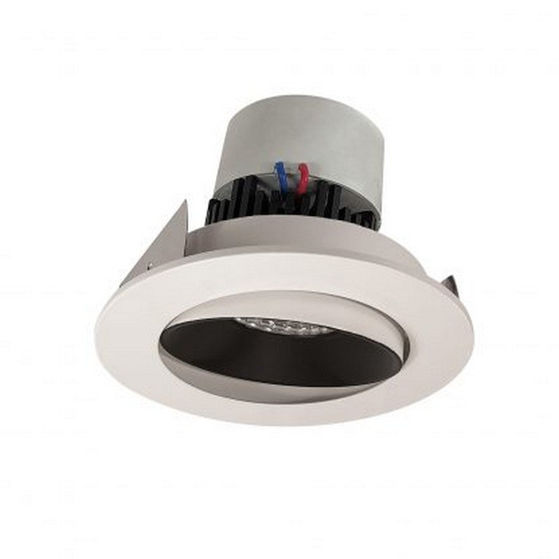 Nora Lighting NPR-4RC30XBW 12W 4 Inch Pearl LED Round Adjustable Cone Retrofit 1000lm 3000K 120V Triac /ELV Dimming Black Reflector / White Flange Finish