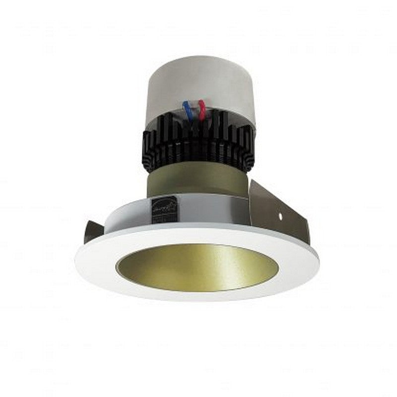 Nora Lighting NPR-4RNDC27XCHMPW 12W 4 Inch Pearl LED Round Retrofit Reflector with Round Aperture 1000lm 2700K 120V Triac /ELV Dimming Champagne Haze Reflector / Matte Powder White Flange Finish