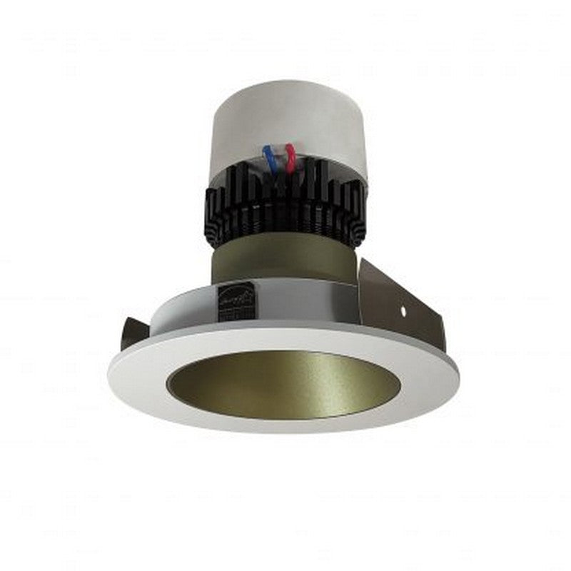 Nora Lighting NPR-4RNDC35XCMPW 12W 4 Inch Pearl LED Round Retrofit Reflector with Round Aperture 1000lm 3500K 120V Triac /ELV Dimming Specular Clear Reflector / Matte Powder White Flange Finish