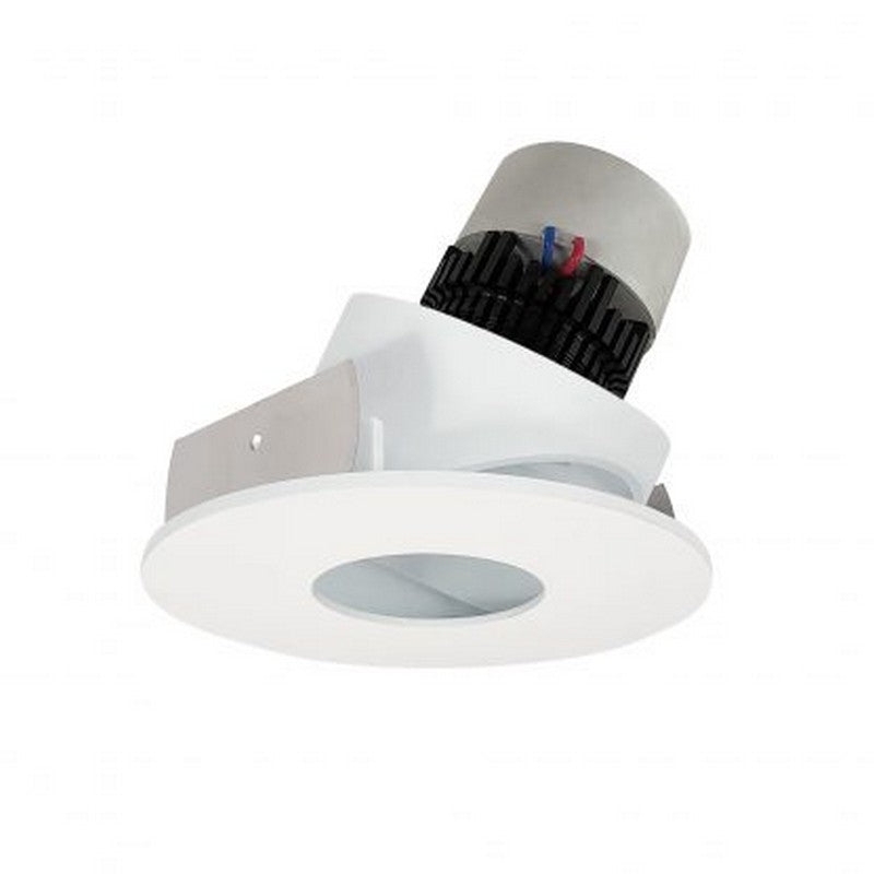 Nora Lighting NPR-4RPHA35XMPW 12W 4 Inch Pearl LED Round Adjustable Pinhole Retrofit 1000lm 3500K 120V Triac /ELV Dimming Matte Powder White Pinhole / Matte Powder White Flange Finish