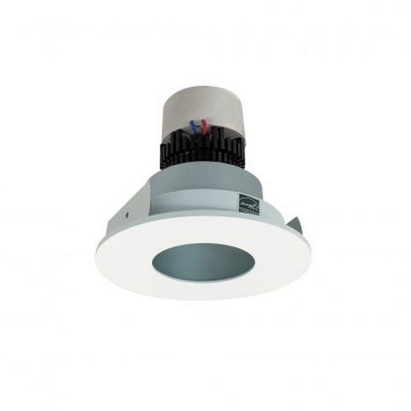Nora Lighting NPR-4RPH27XHZMPW 12W 4 Inch Pearl LED Round Fixed Pinhole Retrofit 1000lm 2700K 120V Triac/ELV Dimming Haze Pinhole / Matte Powder White Flange Finish