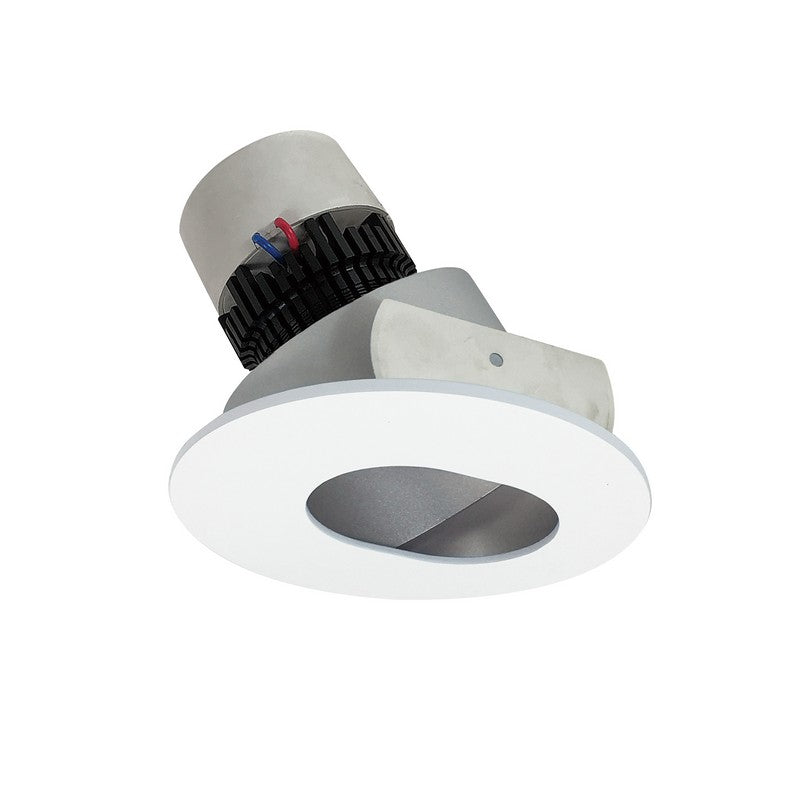 Nora Lighting NPR-4RSL30XHZMPW 12W 4 Inch Pearl LED Round Adjustable Slot Aperture Retrofit 1000lm 3000K 120V Triac /ELV Dimming Haze Slot Aperture / Matte Powder White Flange Finish