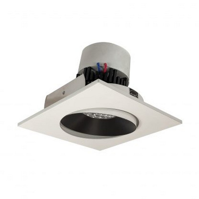 Nora Lighting NPR-4SC35XBW 12W 4 Inch Pearl LED Square Adjustable Cone Retrofit 1000lm 3500K 120V Triac /ELV Dimming Black Reflector / White Flange Finish