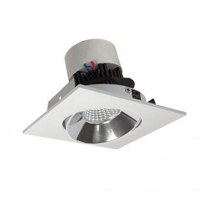 Nora Lighting NPR-4SC27XCMPW 12W 4 Inch Pearl LED Square Adjustable Cone Retrofit 1000lm 2700K 120V Triac /ELV Dimming Specular Clear Reflector / Matte Powder White Flange Finish
