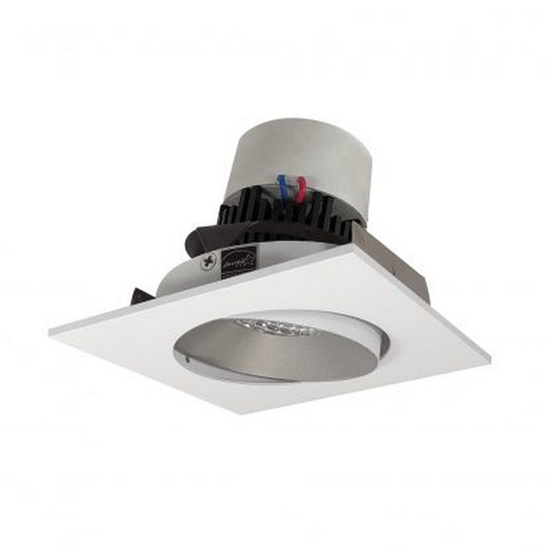Nora Lighting NPR-4SC30XHZMPW 12W 4 Inch Pearl LED Square Adjustable Cone Retrofit 1000lm 3000K 120V Triac /ELV Dimming Haze Reflector / Matte Powder White Flange Finish
