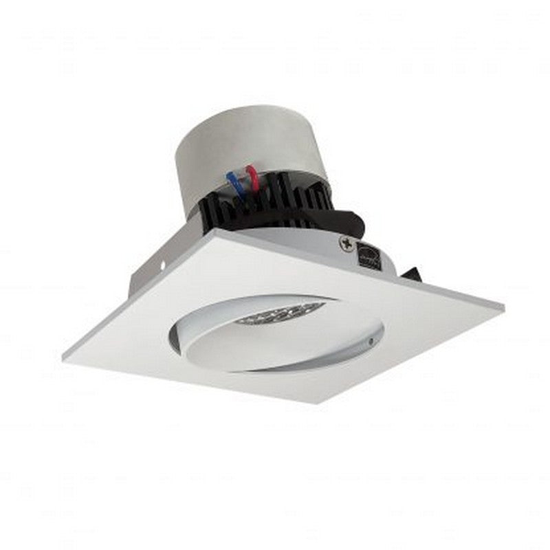 Nora Lighting NPR-4SC27XMPW 12W 4 Inch Pearl LED Square Adjustable Cone Retrofit 1000lm 2700K 120V Triac /ELV Dimming Matte Powder White Reflector / Matte Powder White Flange Finish