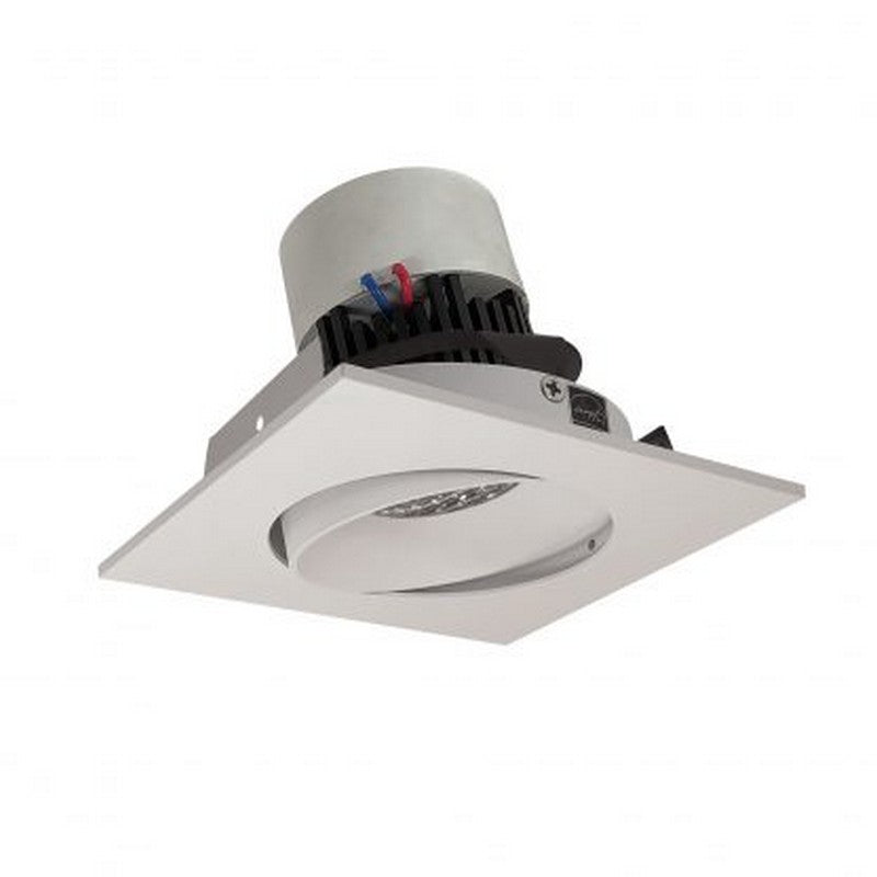 Nora Lighting NPR-4SC27XWW 12W 4 Inch Pearl LED Square Adjustable Cone Retrofit 1000lm 2700K 120V Triac /ELV Dimming White Reflector / White Flange Finish