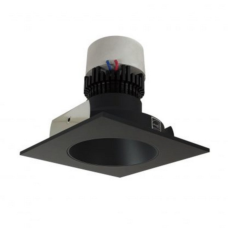 Nora Lighting NPR-4SNDC35XBB 12W 4 Inch Pearl LED Square Retrofit Reflector with Round Aperture 1000lm 3500K 120V Triac /ELV Dimming Black Reflector / Black Flange Finish