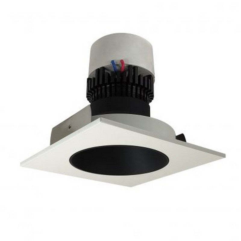 Nora Lighting NPR-4SNDC35XBW 12W 4 Inch Pearl LED Square Retrofit Reflector with Round Aperture 1000lm 3500K 120V Triac /ELV Dimming Black Reflector / White Flange Finish