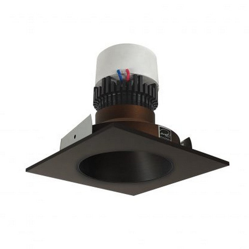 Nora Lighting NPR-4SNDC40XBZ 12W 4 Inch Pearl LED Square Retrofit Reflector with Round Aperture 1000lm 4000K 120V Triac /ELV Dimming Bronze Reflector / Bronze Flange Finish