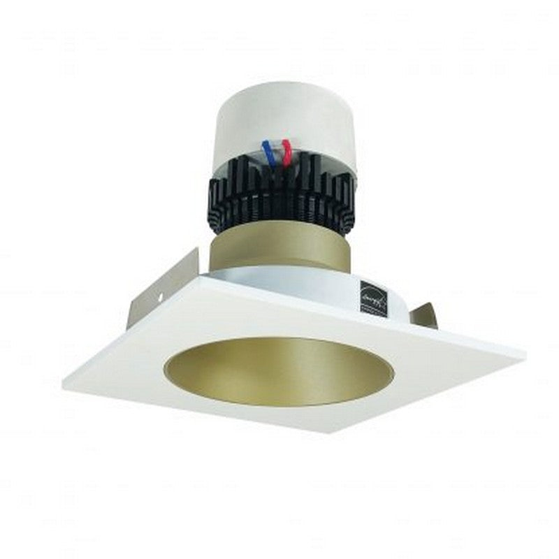 Nora Lighting NPR-4SNDCCDXCHMPW 12W 4 Inch Pearl LED Square Retrofit Reflector with Round Aperture 800lm Comfort Dim 120V Triac /ELV Dimming Champagne Haze Reflector / Matte Powder White Flange Finish