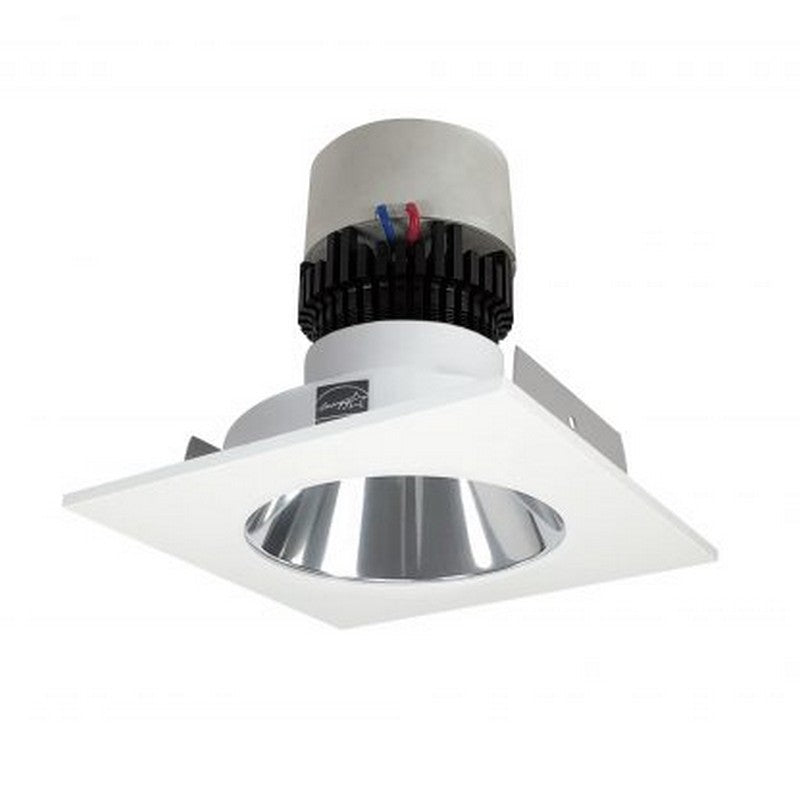 Nora Lighting NPR-4SNDC35XCMPW 12W 4 Inch Pearl LED Square Retrofit Reflector with Round Aperture 1000lm 3500K 120V Triac /ELV Dimming Specular Clear Reflector / Matte Powder White Flange Finish