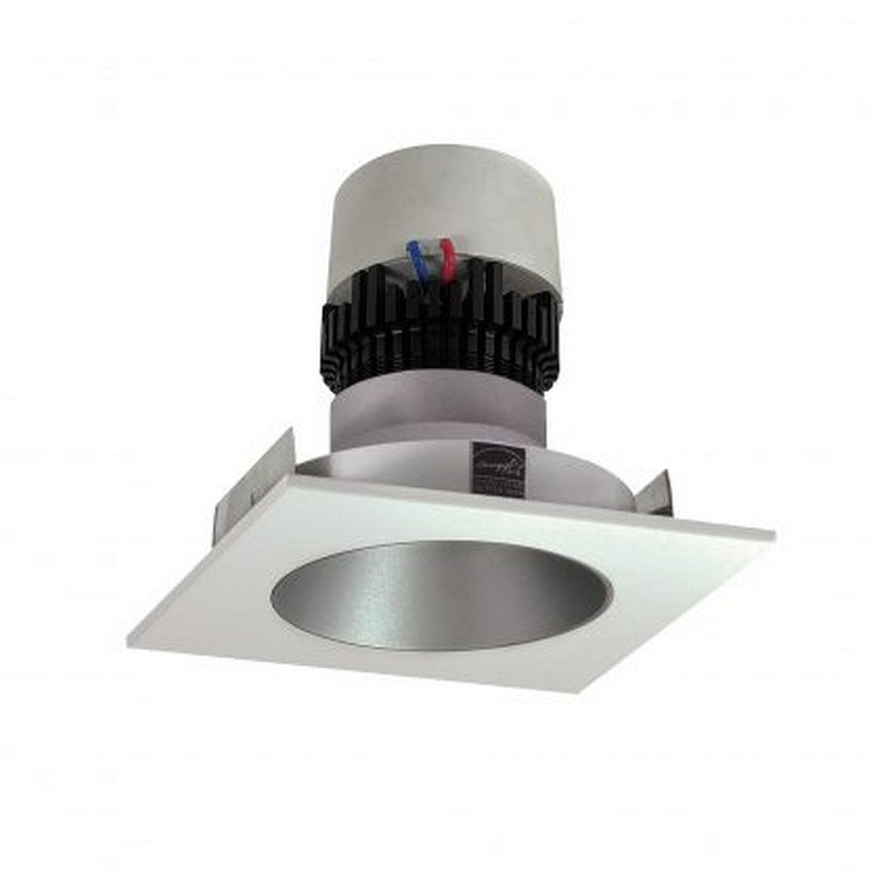 Nora Lighting NPR-4SNDC35XHW 12W 4 Inch Pearl LED Square Retrofit Reflector with Round Aperture 1000lm 3500K 120V Triac /ELV Dimming Haze Reflector / White Flange Finish
