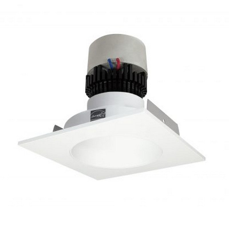 Nora Lighting NPR-4SNDC27XMPW 12W 4 Inch Pearl LED Square Retrofit Reflector with Round Aperture 1000lm 2700K 120V Triac /ELV Dimming Matte Powder White Reflector / Matte Powder White Flange Finish