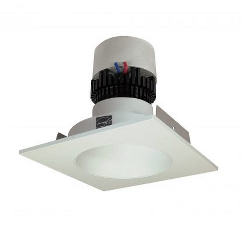 Nora Lighting NPR-4SNDC27XWW 12W 4 Inch Pearl LED Square Retrofit Reflector with Round Aperture 1000lm 2700K 120V Triac /ELV Dimming White Reflector / White Flange Finish