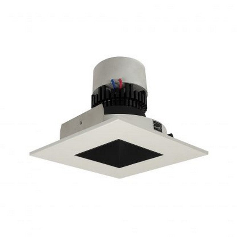 Nora Lighting NPR-4SNDSQ35XBW 12W 4 Inch Pearl LED Square Retrofit Reflector with Square Aperture 1000lm 3500K 120V Triac /ELV Dimming Black Reflector / White Flange Finish