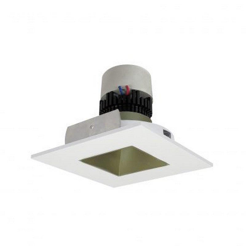 Nora Lighting NPR-4SNDSQ35XCHMPW 12W 4 Inch Pearl LED Square Retrofit Reflector with Square Aperture 1000lm 3500K 120V Triac /ELV Dimming Champagne Haze Reflector / Matte Powder White Flange Finish