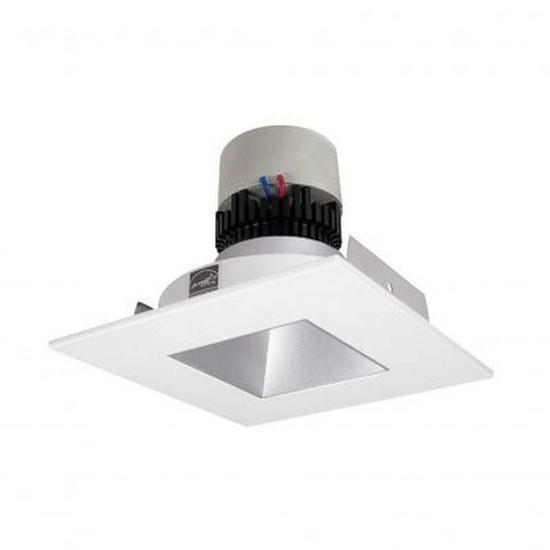 Nora Lighting NPR-4SNDSQ40XHZMPW 12W 4 Inch Pearl LED Square Retrofit Reflector with Square Aperture 1000lm 4000K 120V Triac /ELV Dimming Haze Reflector / Matte Powder White Flange Finish