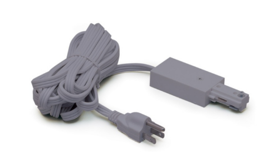 Nora Lighting NT-321S One-Circuit Track System Live End Feed w/ Cord and Plug Silver Finish