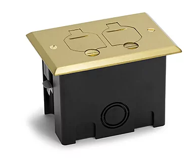 Lew Electric PB1-FPB 1 Duplex 15A Power Plastic Floor Box With Flip Lids - Brass Cover