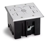 Lew Electric PB2-FPA 2 Duplex 15A Power Plastic Floor Box With Flip Lids - Aluminum Cover