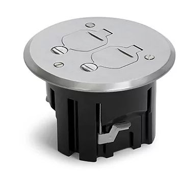 Lew Electric PBR1-FPA  One 15A Duplex Round Plastic Floor Box W/ Flip Lids, Aluminum Cover