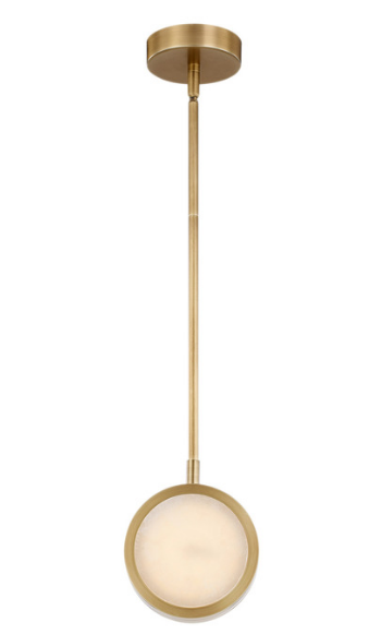 Alora Lighting PD325106VBAR Blanco Mini 7.5 Inches Modern Alabaster Glass LED Mini Hanging Ceiling Light, Vintage Brass Finish