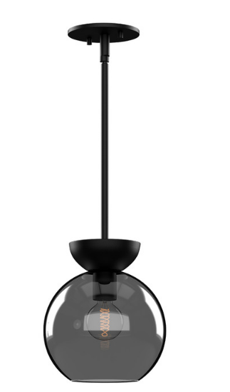 Kuzco Lighting PD59708-BK/SM 8 inch Arcadia Glass Mini Modern LED Pendant Ceiling Light, Smoked / Black Finish