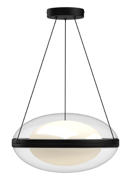 Kuzco Lighting PD76316-BK/OP 16 inch Virgo Frost/Clear Opal Glass Modern LED Pendant Ceiling Light, Black Finish