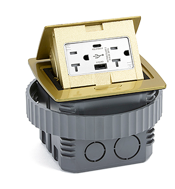 Lew Electric PUFP-CT-B-AC-PB Countertop Pop Up Floor Box W/ Charging USB A/C Ports, Brass Finish