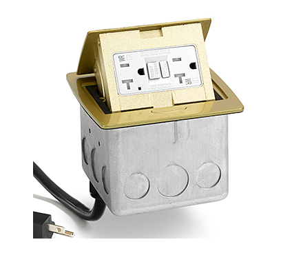Lew Electric PUFP-CT-B-GFI-WC Countertop Pop Up Floor Box W/ 20A Power Outlet & Corded Plug, Brass Finish