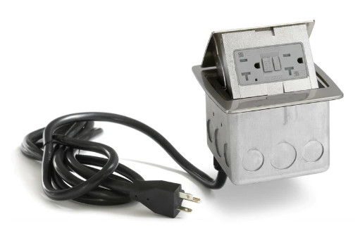 Lew Electric PUFP-CT-SS-GFI-WC Countertop Pop Up Box Outlet With GFI Receptacle & 20A Power Cord, Stainless
