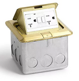 Lew Electric PUFP-SQ-BR-GFI Pop Up Floor Box W/ 20A GFI Protected Duplex Power, Brass