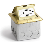 Lew Electric PUFP-SQ-BR-USB Pop Up Floor Box W/ 15A Duplex Power & 2 USB Charging Ports, Brass