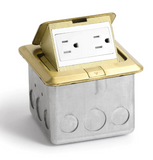 Lew Electric PUFP-SQ-BR Pop Up Floor Box W/ 15A Duplex Power Outlet, Brass