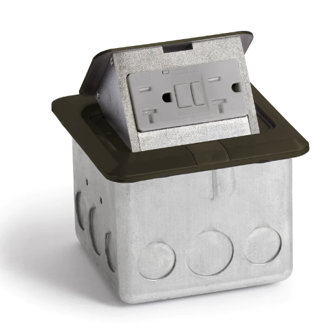 Lew Electric PUFP-SQ-DB-GFI Pop Up Floor Box W/ 20A GFI Protected Duplex Power, Dark Bronze