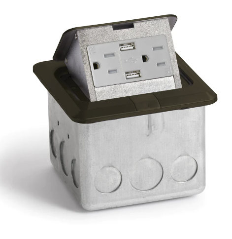Lew Electric PUFP-SQ-DB-USB Pop Up Floor Box W/ 15A Duplex Power & 2 USB Charging Ports, Dark Bronze