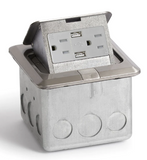 Lew Electric PUFP-SQ-SS-USB Pop Up Floor Box W/ 15A Duplex Power & 2 USB Charging, Stainless Steel