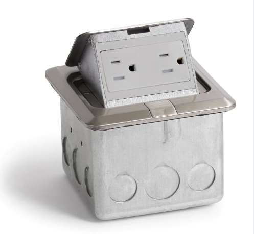 Lew Electric PUFP-SQ-SS Pop Up Floor Box W/ 15A Duplex Power Outlet, Stainless Steel
