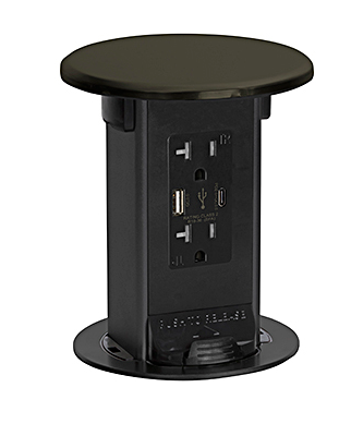 Lew Electric PUR20-DB-AC-USB SPill Proof Counter Pop UP W/ Duplex Power/2USB (AC) Receptacle, Dark Bronze