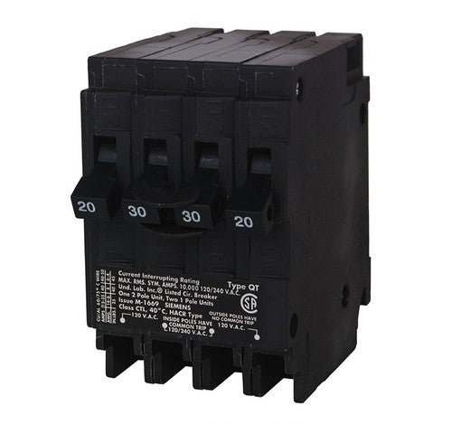 Siemens Q22030CT One 30-Amp Two Pole and Two 20-Amp Single Pole Standard Breaker - BuyRite Electric