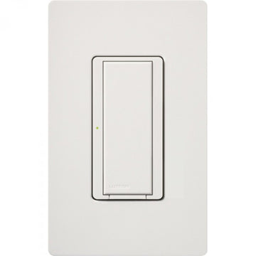 White Lutron Radio RA2 8A 2WIRE Switch RRD-8S-DV-WH with sleek design and single rectangular button.