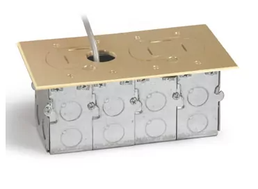 Lew Electric RCFB-2 Recessed Hybrid Two Gang Floor Box W/ Hidden Plugs, Brass