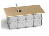 Lew Electric RCFB-2 Recessed Hybrid Two Gang Floor Box W/ Hidden Plugs, Brass