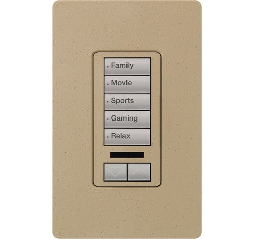 Lutron RRD-W5BRLIR-MS RadioRA 2 Wall-mounted Keypad, 5-button with raise/lower and IR receiver on insert in mocha stone 120V - BuyRite Electric